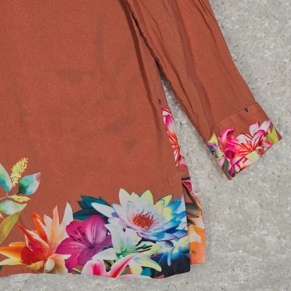 Soft Surroundings Womens Floral Tunic Top Size L Brown Boho Relaxed Casual - Picture 2 of 11